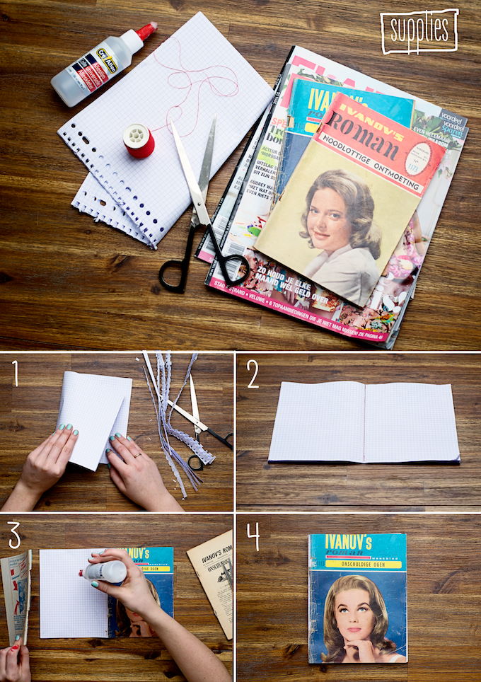 Maak je eigen notebooks, zelf schriften maken, magazines recyclen, diy met magazines